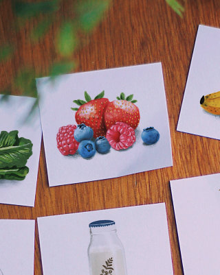 Pintura de frutas y verduras.