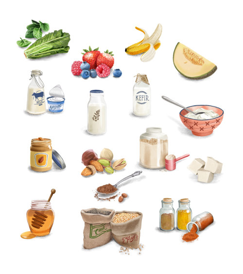 Ilustração de ingredientes de smoothies