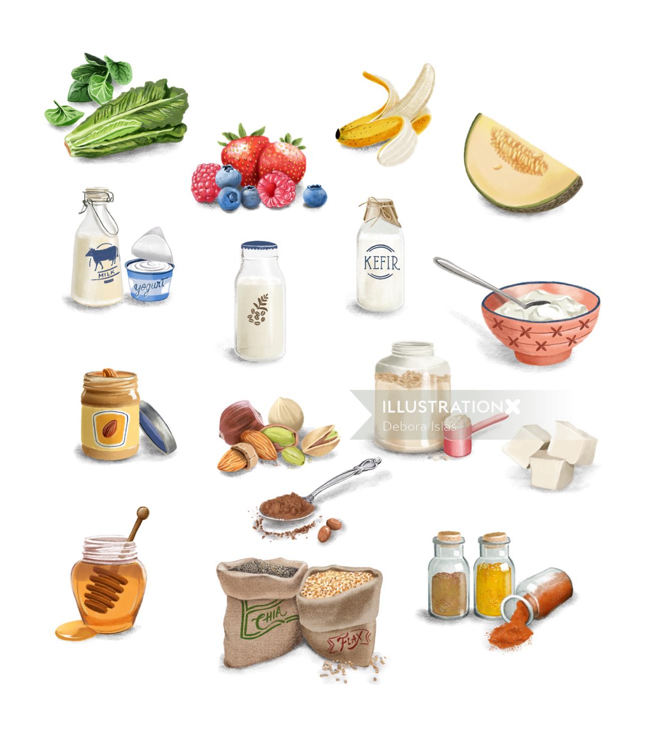 Illustration of smoothies ingredients