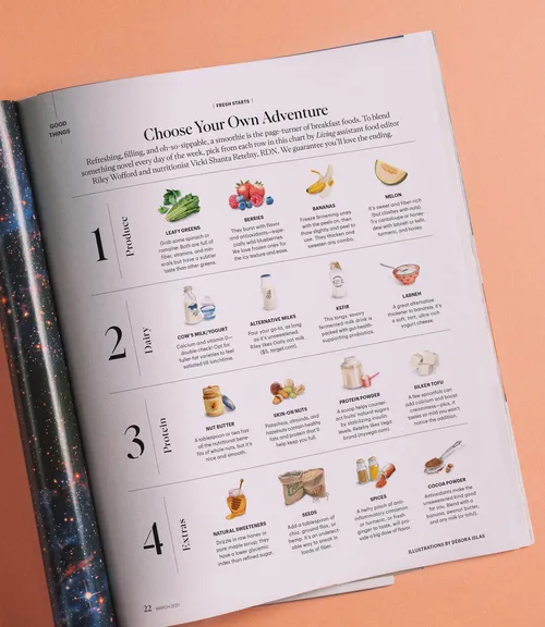 Illustrations of ingredients for Smoothies recipes for Stewart Living Magazine