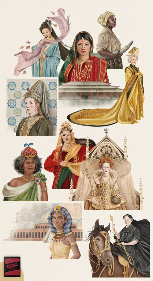 Collage of historical women figures in traditional and royal clothing by Debora Islas