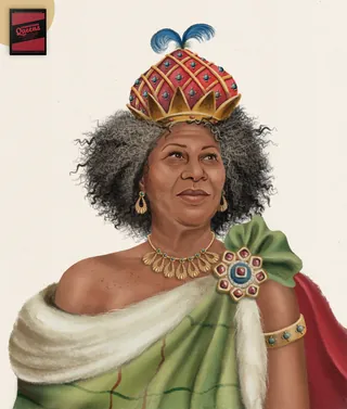 Portrait of a regal woman with jeweled crown and elegant jewelry by Debora Islas