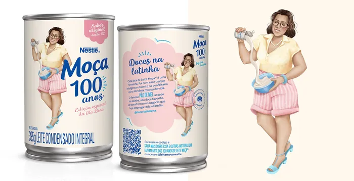 Nestlé Moca condensed milk can with retro woman illustration by Debora Islas