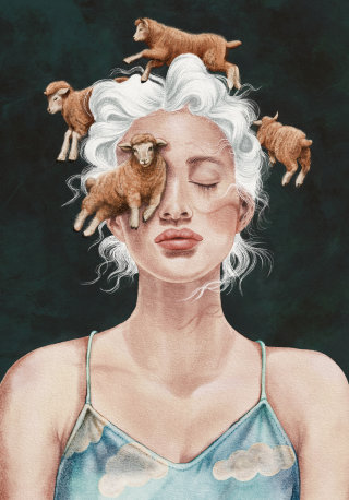 Illustration of a lady suffering from INSOMNIA