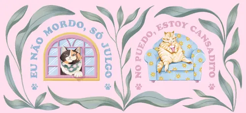 Two cute cats resting with Portuguese text about mood and tiredness