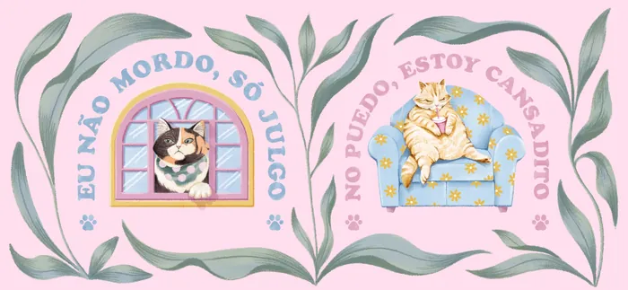 Two cute cats resting with Portuguese text about mood and tiredness