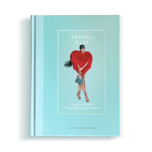 Book cover titled 'Rihanna Is Life' with an illustrated woman in a red outfit.