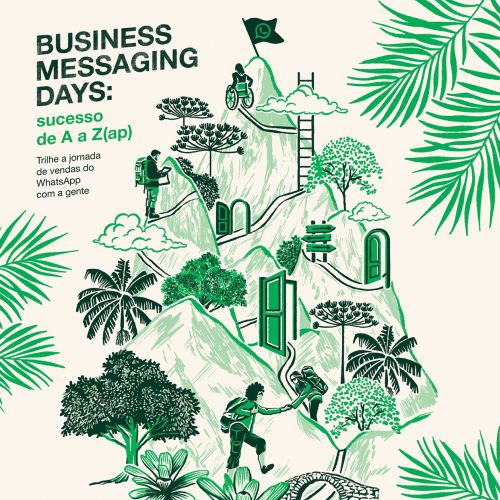 Illustration of people climbing a mountain with WhatsApp Business Messaging Days text