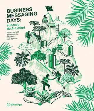 Illustration of people climbing a mountain with WhatsApp Business Messaging Days text