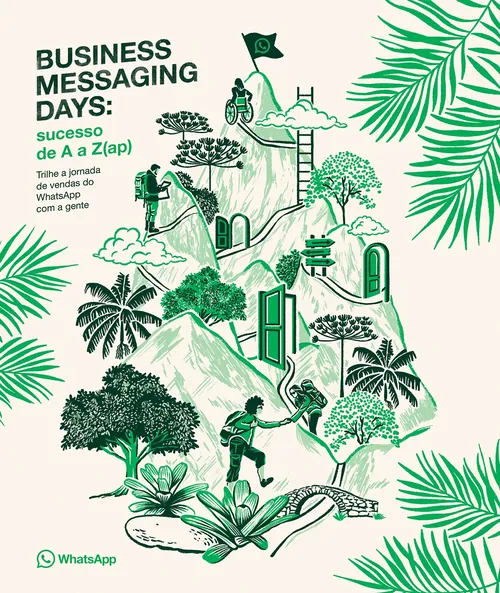 Illustration of people climbing a mountain with WhatsApp Business Messaging Days text