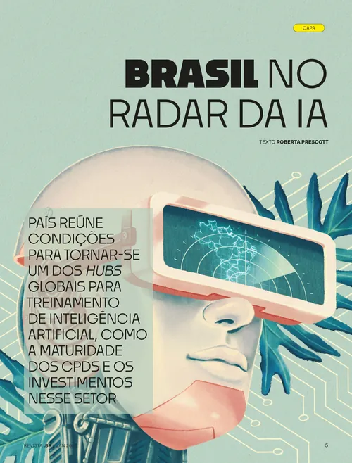 Futuristic person with virtual reality headset representing AI progress, by Debora Islas