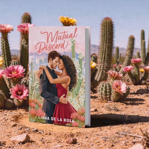 Book cover of Mutual Discord with couple embracing by cacti and flowers by Debora Islas