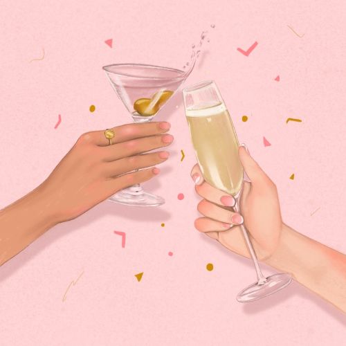 Champagne and Martini cheers & confetti

