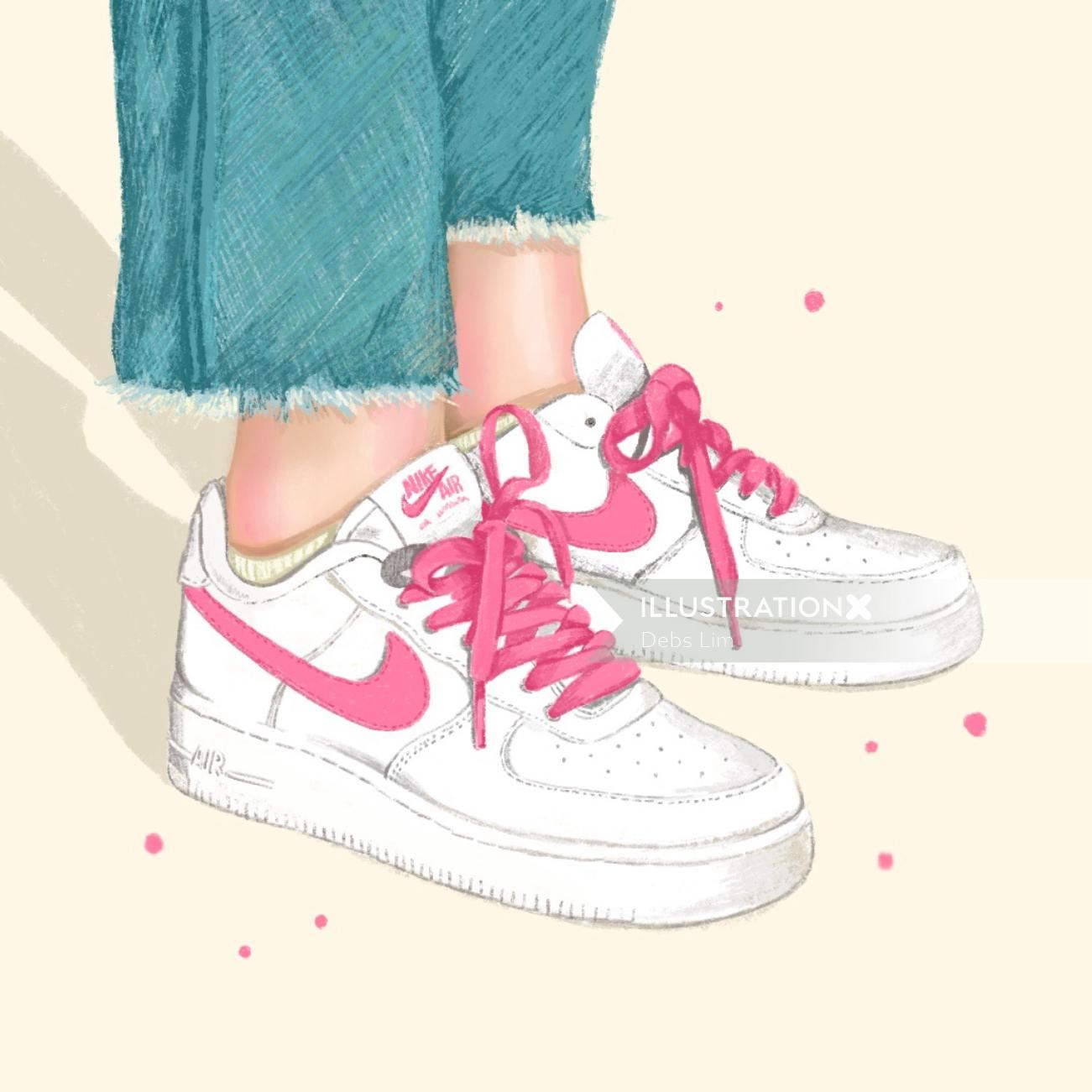 Ilustração dos desenhos animados de tênis Nike