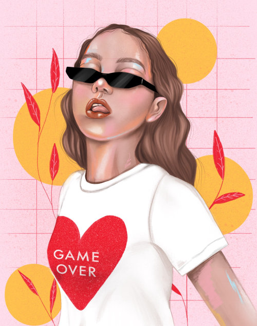 Game over t-shirt portant portrait de femme