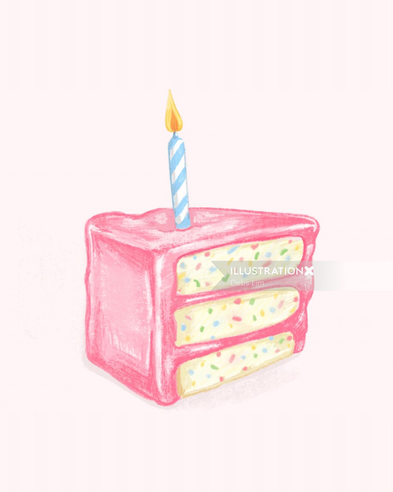 Bolo de aniversário rosa com confetes dentro