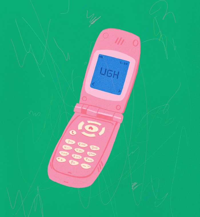 图形粉红色翻盖手机