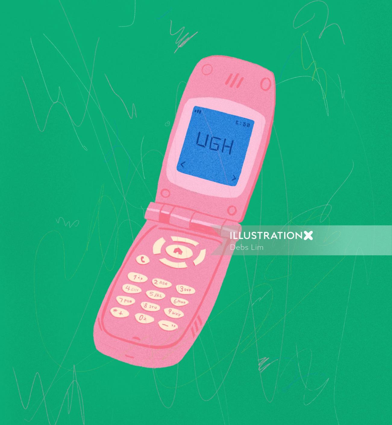 グラフィックピンクの折り畳み式携帯電話