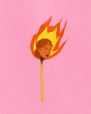 Rosto gráfico de mulher em chamas