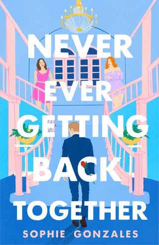 Book cover featuring two women in colorful dresses on staircase by Debs Lim