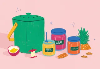 Illustration of jars, pineapple, and a green container by Debs Lim