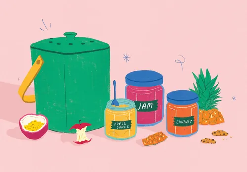 Illustration of jars, pineapple, and a green container by Debs Lim