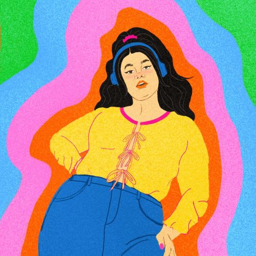 Digital artwork of a confident woman in bright clothes by Debs Lim