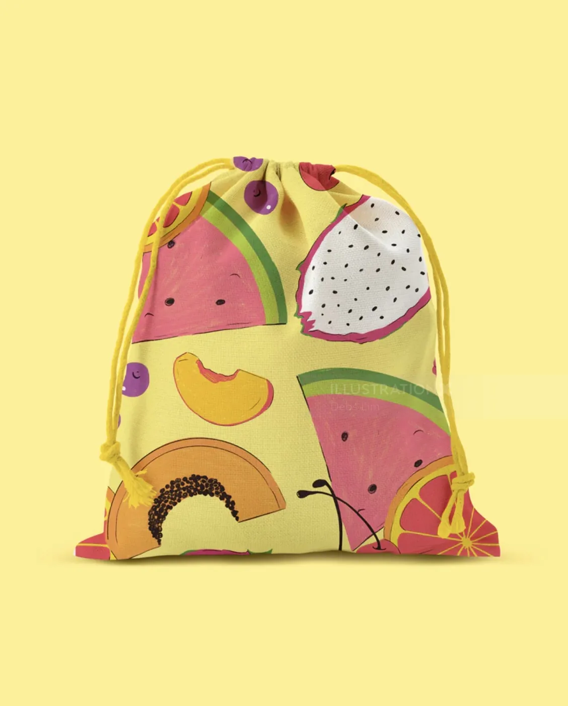 Gift bag with colorful fruit salad design by Debs Lim