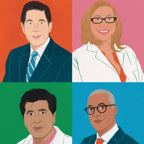 Four stylized portraits of professionals by Debs Lim