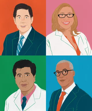 Four stylized portraits of professionals by Debs Lim