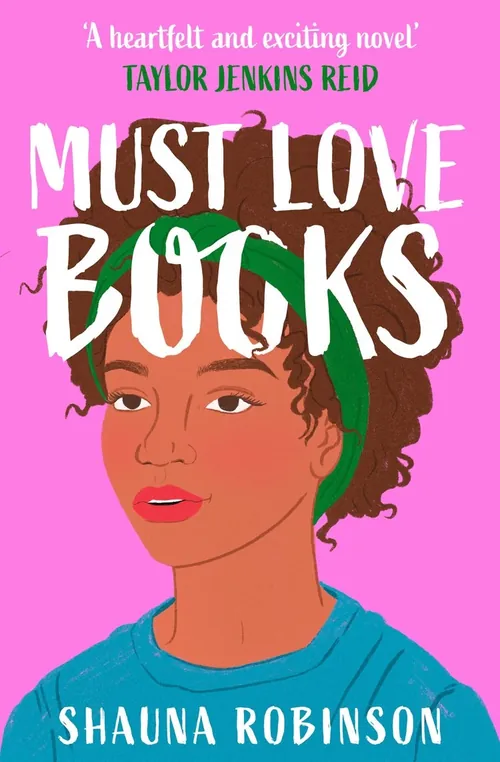 Illustrated woman with green headband on pink background by Debs Lim