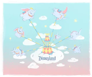 Illustration of Dumbo balloons flying in a sky by Debs Lim