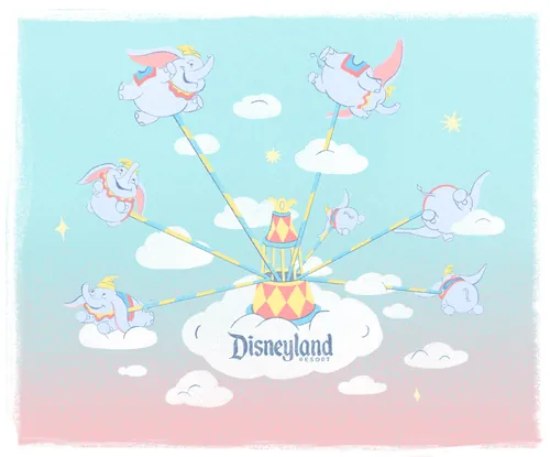 Illustration of Dumbo balloons flying in a sky by Debs Lim