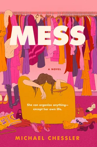 Book cover with colorful clothes hanging and person overwhelmed