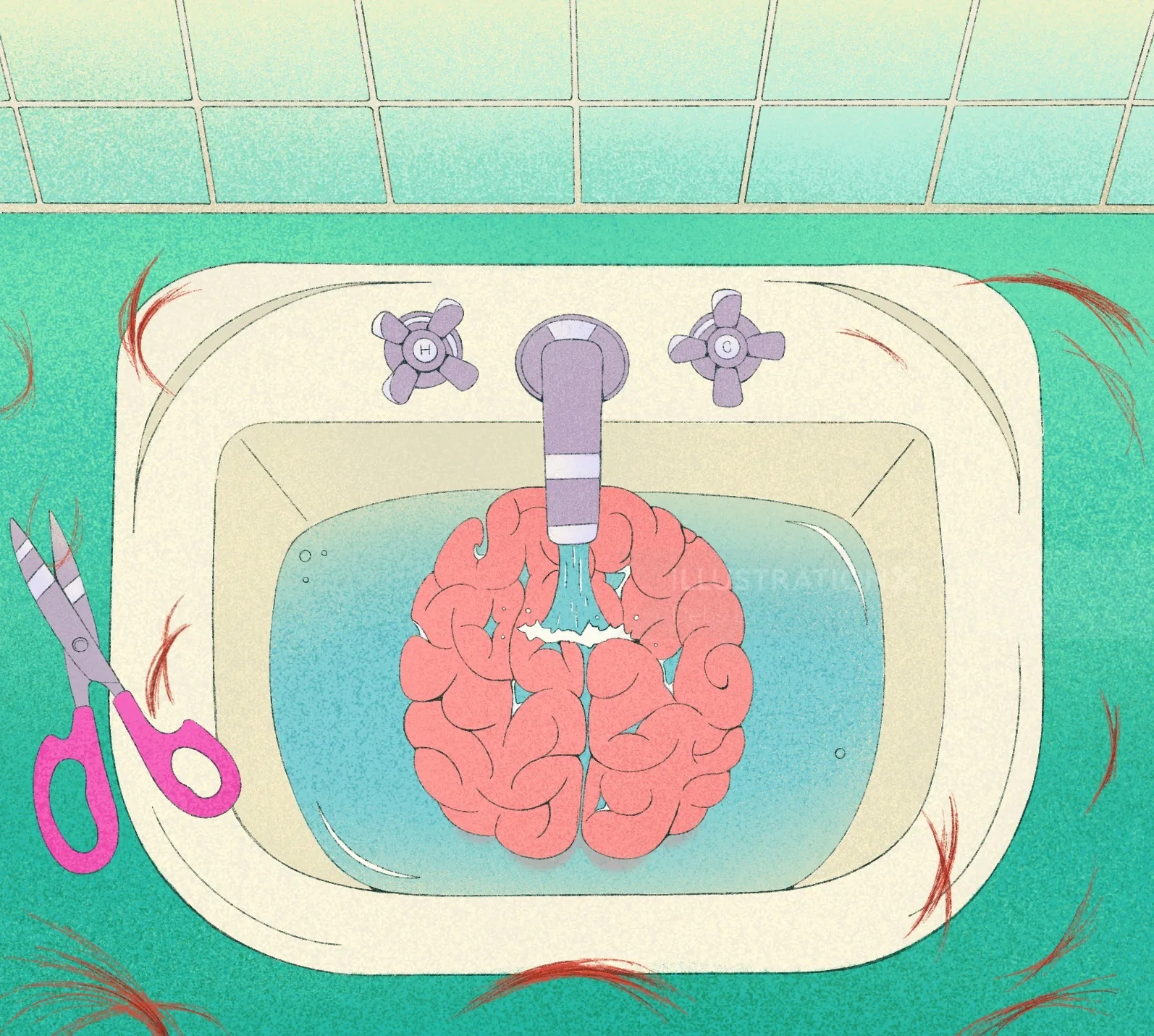 Brain being washed in a sink symbolizing mental health care