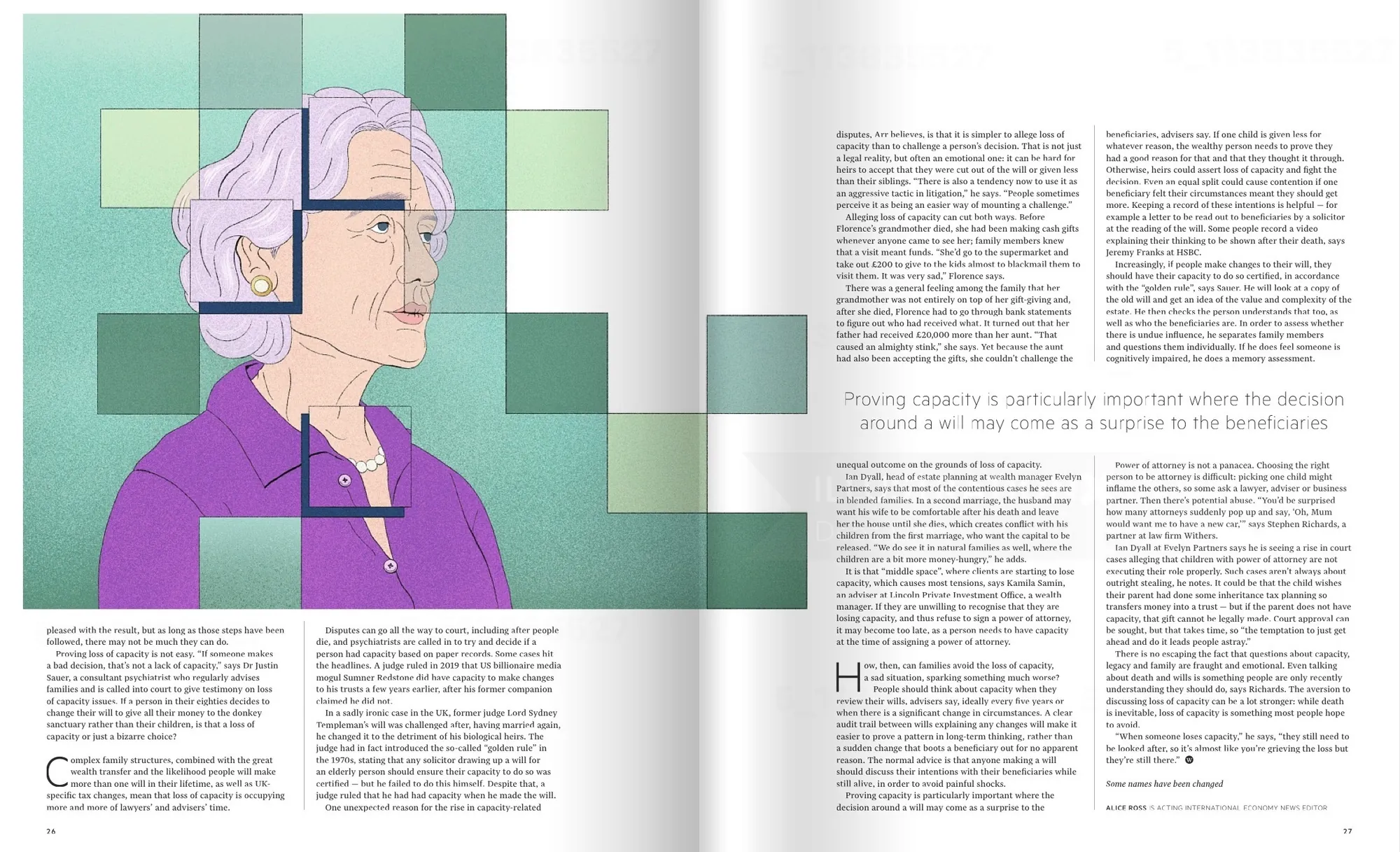 Debs Lim Illustration einer älteren Frau in einem Artikel der Financial Times
