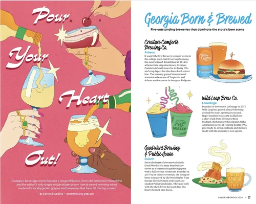 Debs Lim Illustrierte Cocktailseite mit Rezepten und farbenfrohen Getränken