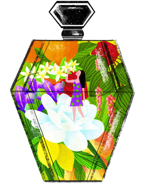 Illustration de bouteille de parfum pour le magazine Vogue Chine