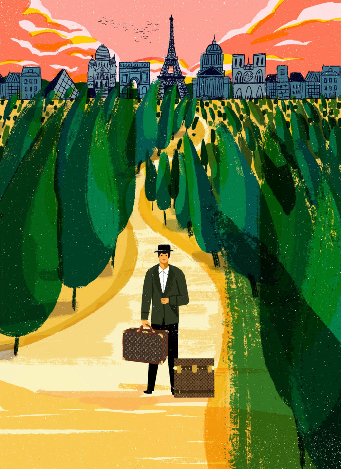 Editorial illustration of travel stories for Vogue China