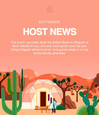 Editorial illustration of September’s host news for airbnb 