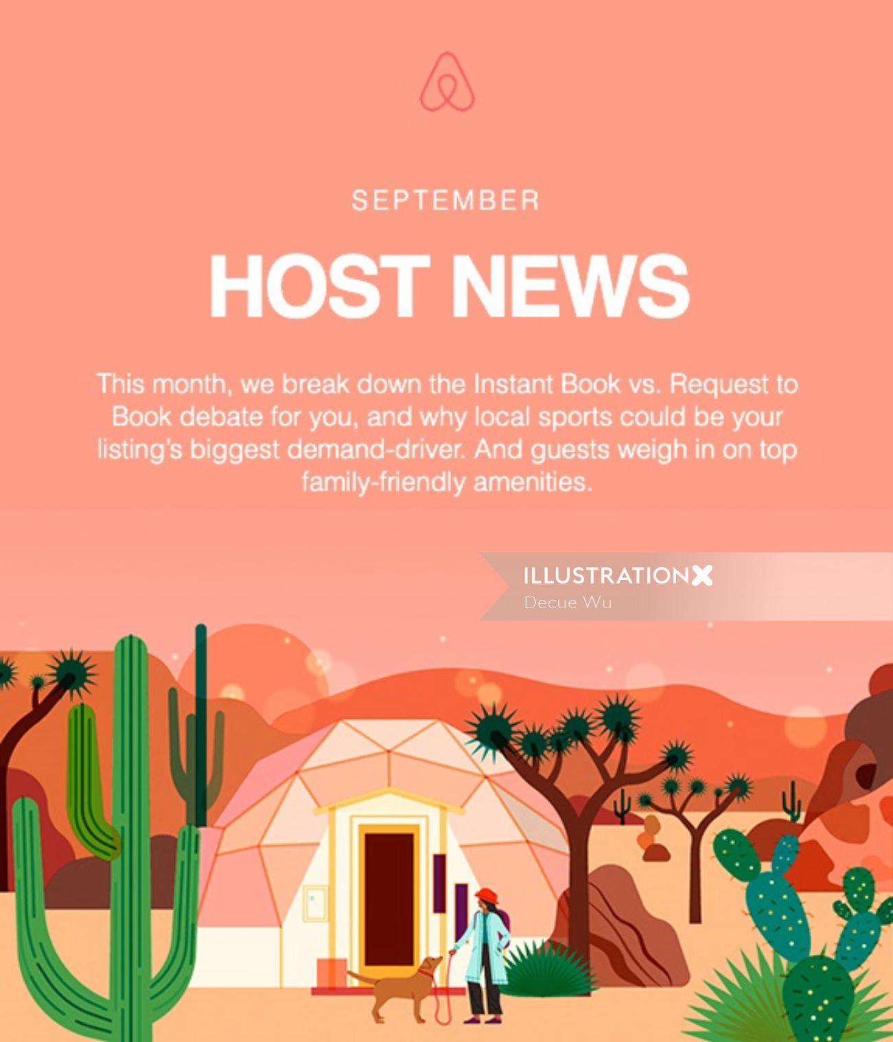 Ilustração editorial das notícias do host de setembro para o airbnb