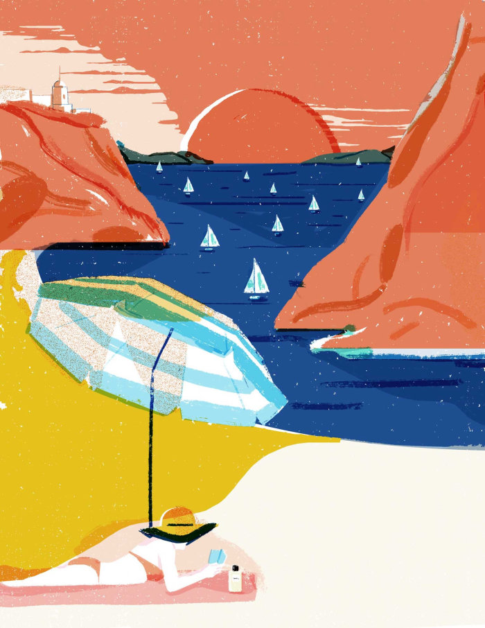 L&#39;illustration éditoriale de vacances à la plage pour Elle décoration Chine