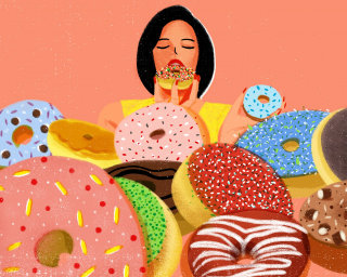 Ilustração digital de donuts para a Vogue China