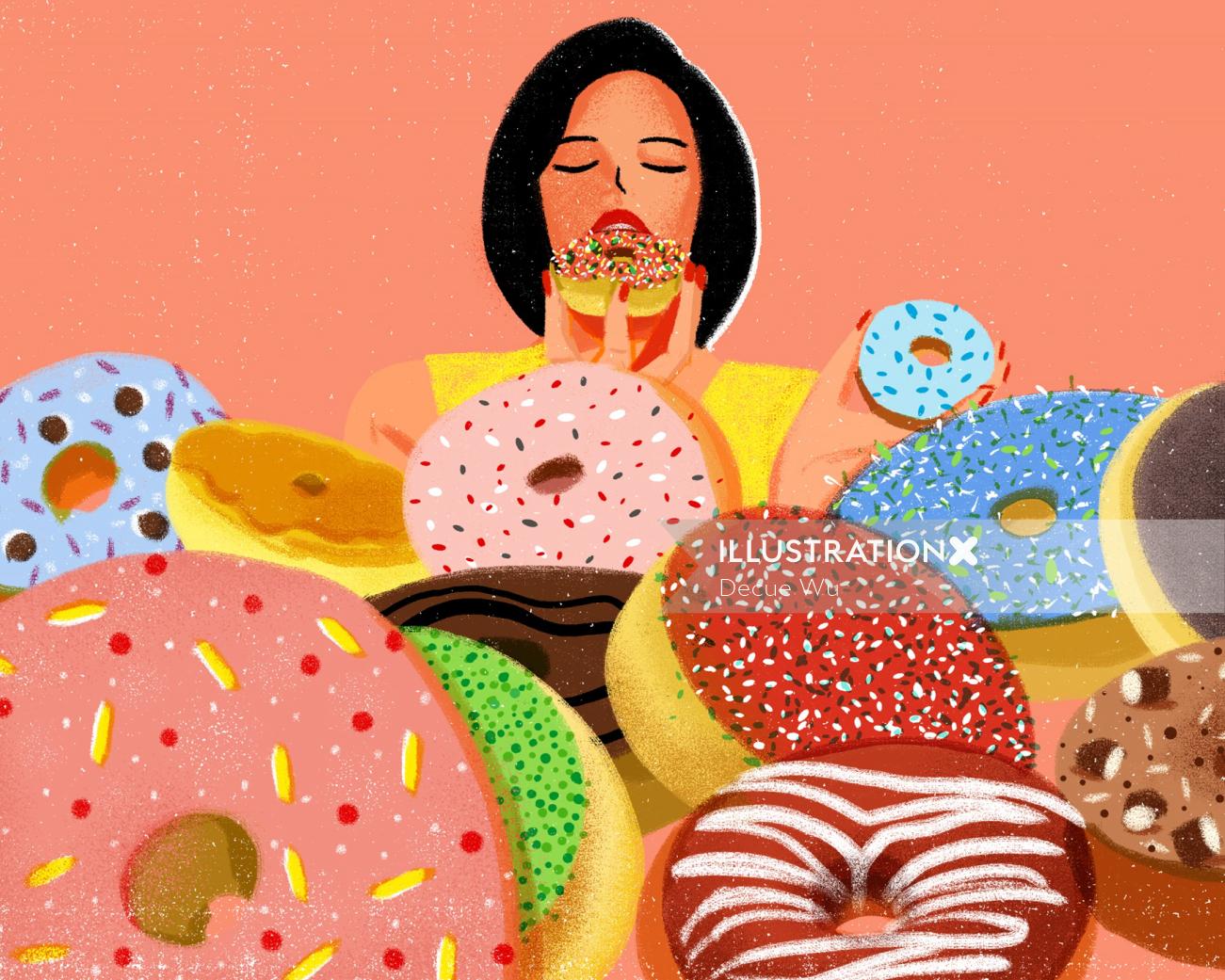 Ilustração digital Donuts para a Vogue China