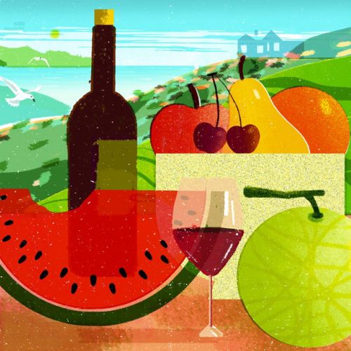 Wine and food digital illustration
