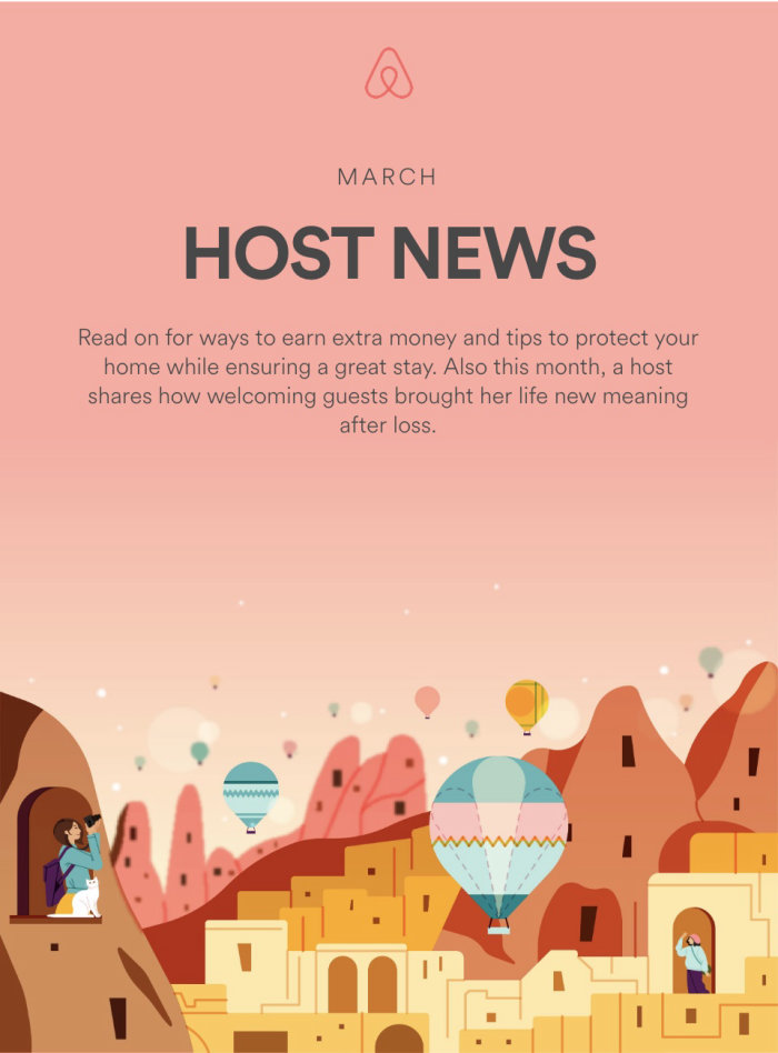 Ilustração digital das notícias do anfitrião de setembro para airbnb