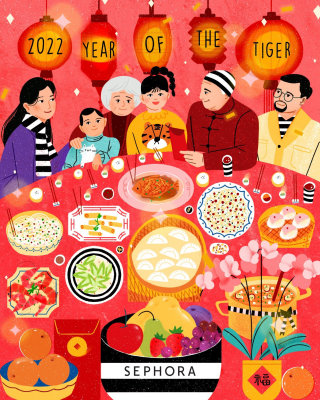 Arte festiva do Ano Novo Chinês para a Sephora