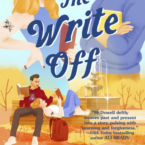 The Write-Off cover by Decue Wu, featuring two characters in a colorful outdoor scene.
