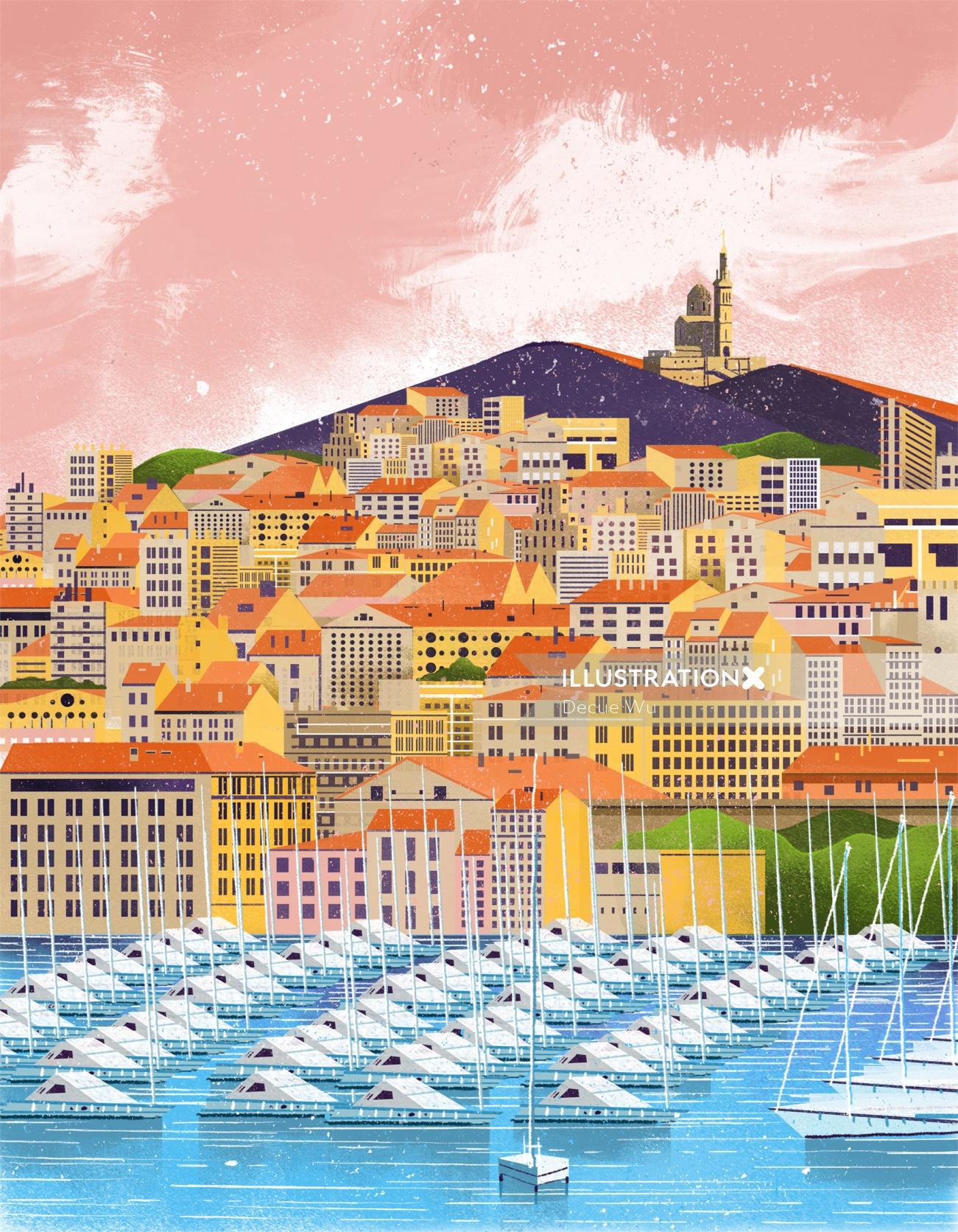 Uma ilustração da cidade de Marselha