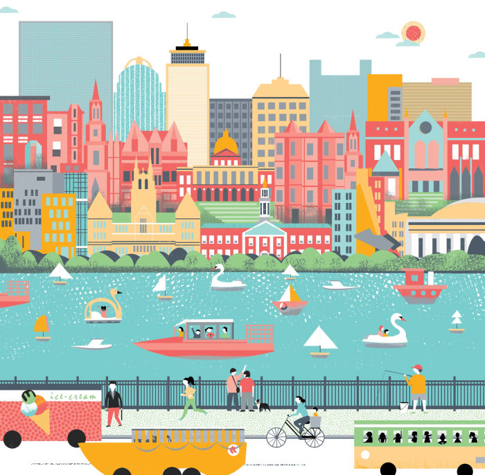 Ilustração do estilo de vida econômico de Boston para o Airbnb